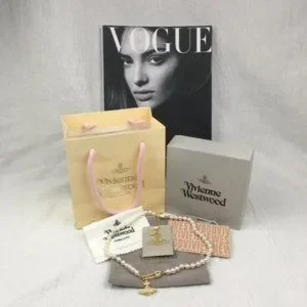 Vivienne Westwood Gold Safety Pin Pearl Necklace